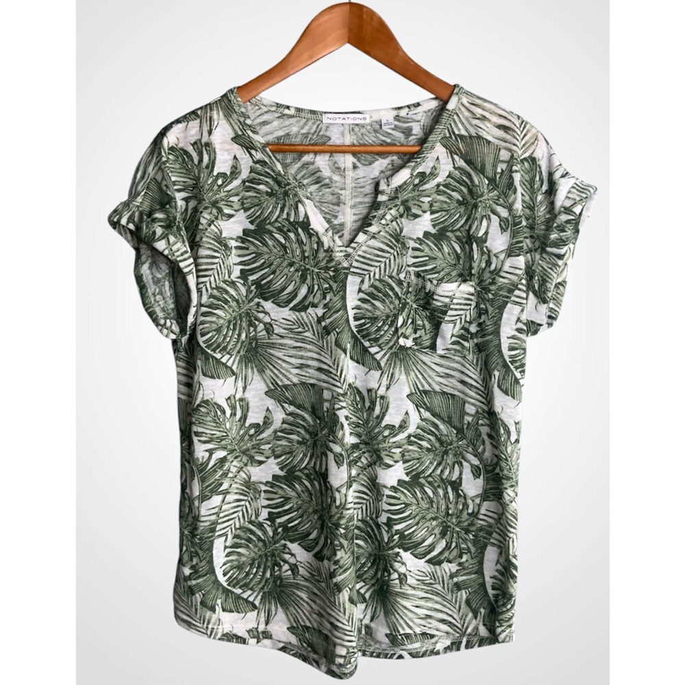 Notations Tropical Leaf Pattern Green & White Top Large